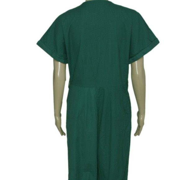 Old khaki jumpsuit Green Button Cotton Wide Leg M 10 - Picture 5 of 7